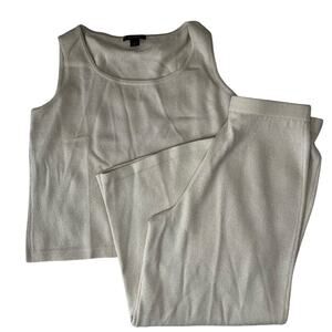 St. John Knit Pant Set Beige Santana Size L/10 Coastal Grandma Quiet Luxury